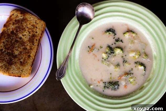Broccoli Cheddar Soup A beautiful bowl of homemade Broccoli Cheddar Soup, garnished with fresh parsley.