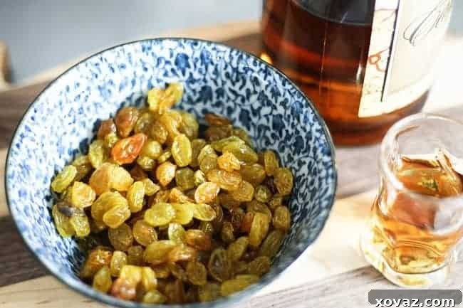Rum-soaked golden raisins for empanada filling
