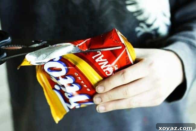 How to open a chip bag for Walking Tacos – sliced down the side for easy topping access.