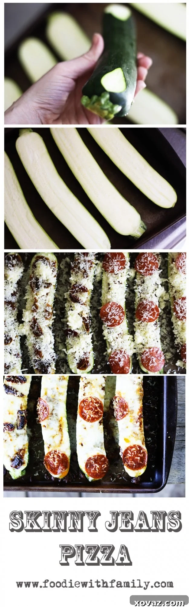 Skinny Zucchini Pizza 3 Close-up of freshly baked Skinny Jeans Zucchini Pizza, showing melted cheese and toppings