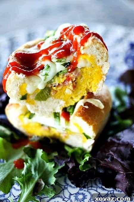 Finished Ham, Egg, and Swiss Baked Bread Boat, perfectly golden and ready to be enjoyed