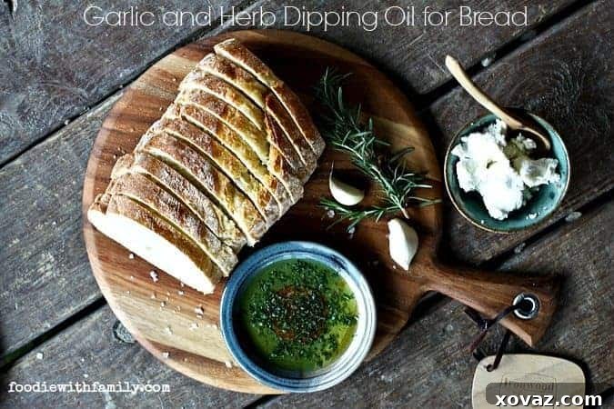 Fresh Herb and Garlic Dipping Oil for bread with crusty slices