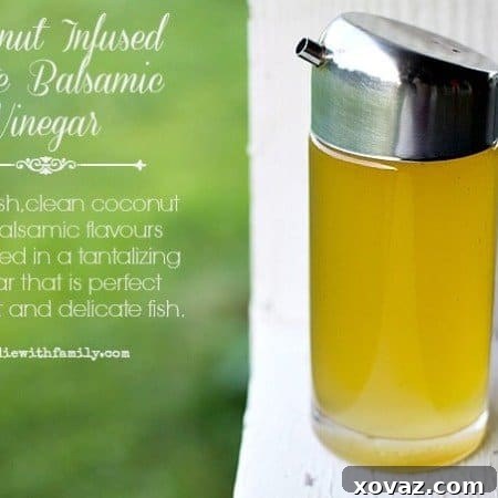 Coconut Infused White Balsamic Vinegar for fruit, fruit salad, and sipping in icy cold soda water! foodiewithfamily.com