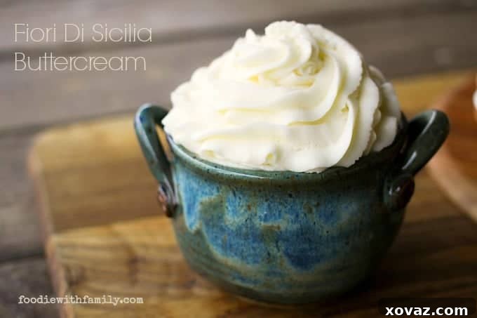 Rich Fiori di Sicilia buttercream in a bowl, ready for frosting.