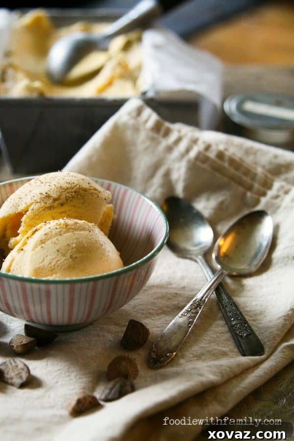 Creamy homemade Eggnog Ice Cream made with the simple 5-minute Philadelphia method, perfect for holidays.