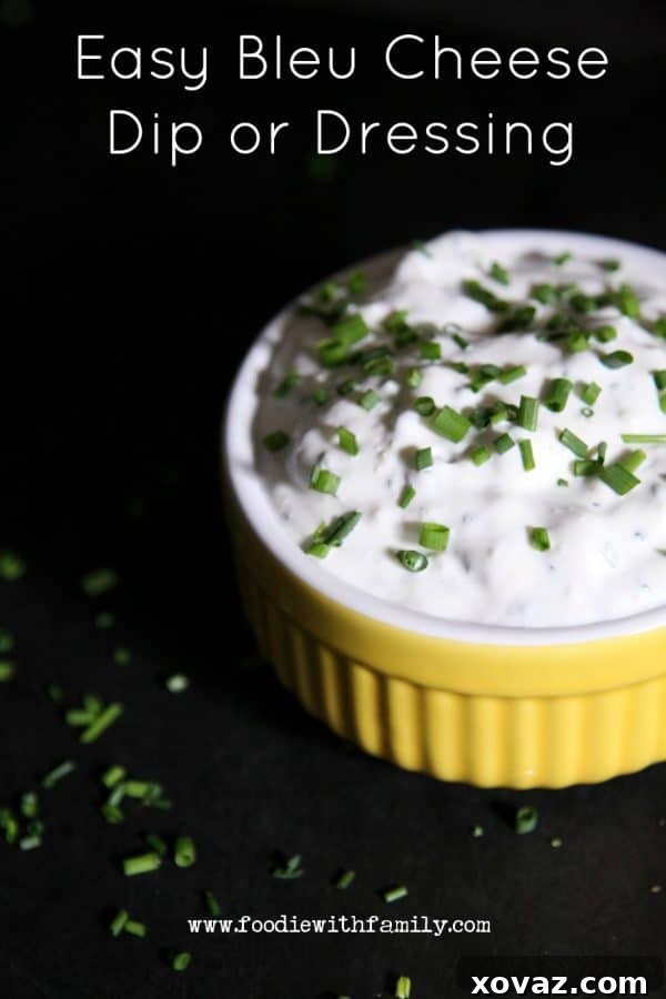 Delicious, Easy Blue Cheese Dip or Dressing with chives from foodiewithfamily.com