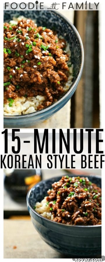 15 Minute Korean Style Beef is a lightning fast entree reminiscent of Korea's classic bulgogi's sweet and spicy elements, but is done in 15 minutes and is significantly easier on the wallet, substituting ground beef for the usual flank steak or tenderloin, without sacrificing any of the deliciousness!
