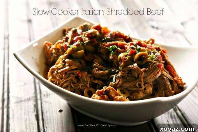 Fall-Apart Slow Cooker Shredded Beef 4 Slow-Cooker Italian Shredded Beef from foodiewithfamily.com