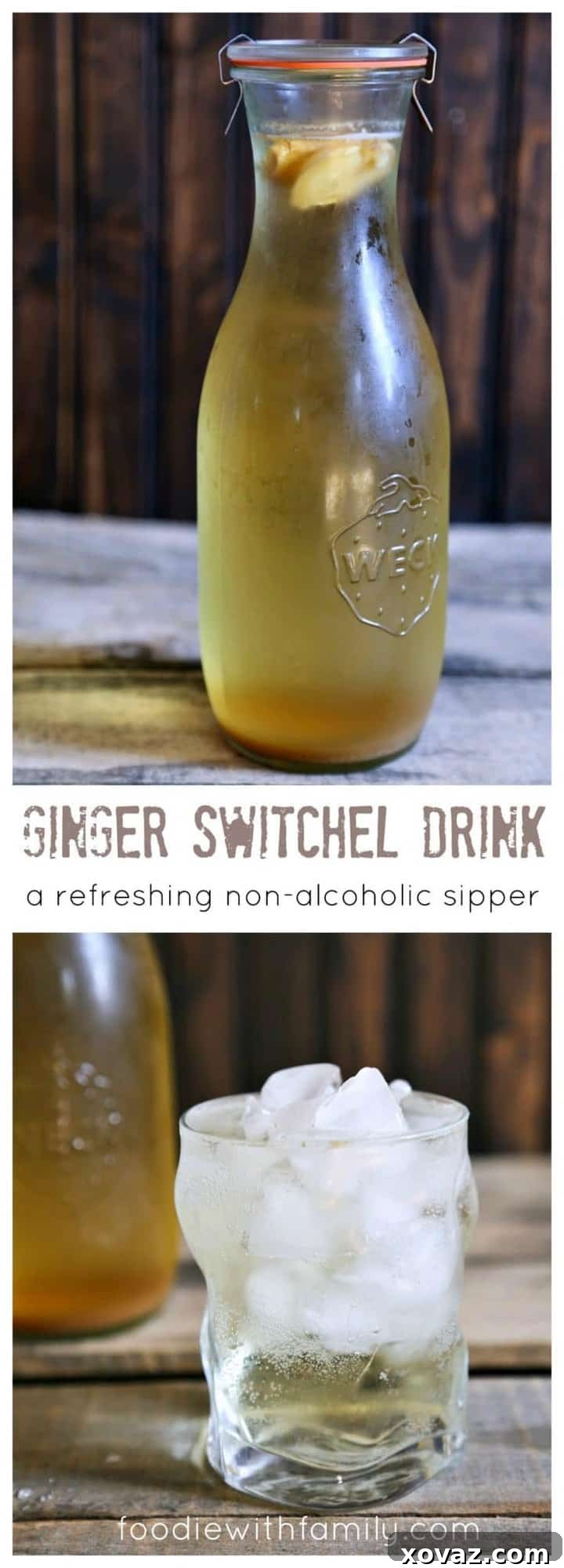 Ginger Switchel Drink made with water, honey, raw apple cider vinegar, and lots of ginger.