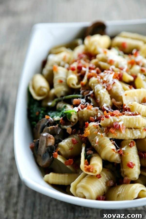 Simple Mushroom Kale Pasta with Pancetta - A Quick and Flavorful Dish