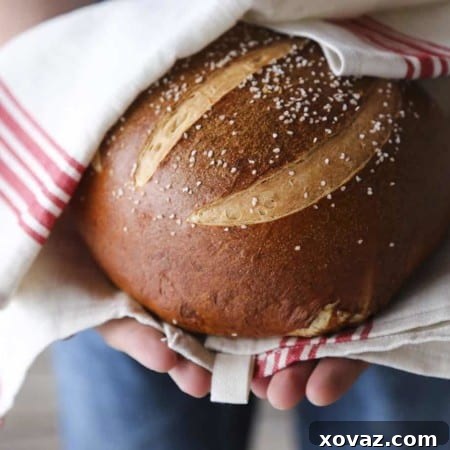 Soft Pretzel Bread and a video tutorial for shaping the round from foodiewithfamily.com