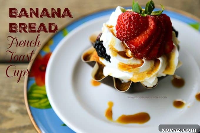 Delicious Banana Bread French Toast Muffin Cups, an easy breakfast or dessert idea from foodiewithfamily.com