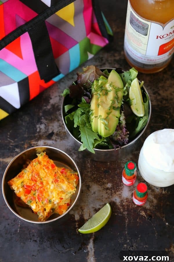 PackIt cooler bag filled with a healthy Western Baked Omelet lunch and more essentials.