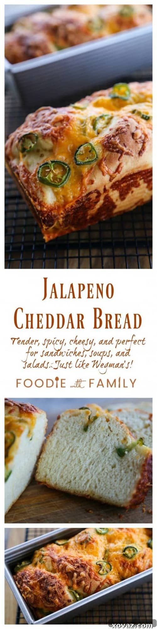 A stunning vertical shot of the Jalapeno Cheddar Bread, highlighting its rustic appearance, golden crust, and appealing texture, perfect for sharing.