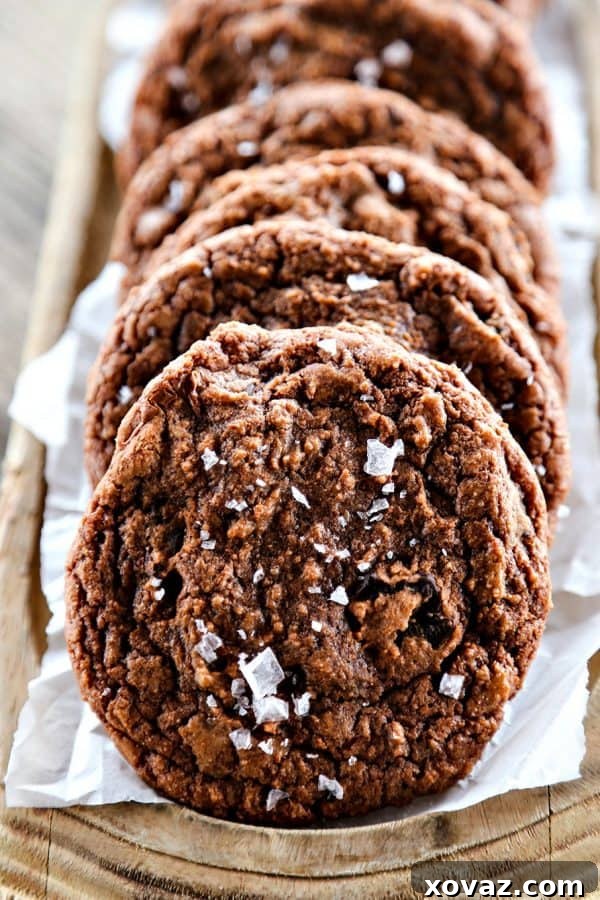 Irresistibly delicious Easy Double Chocolate Nutella Cookies, enhanced with a sprinkle of sea salt. A perfect simple recipe from Christina Lane's Sweet & Simple cookbook.