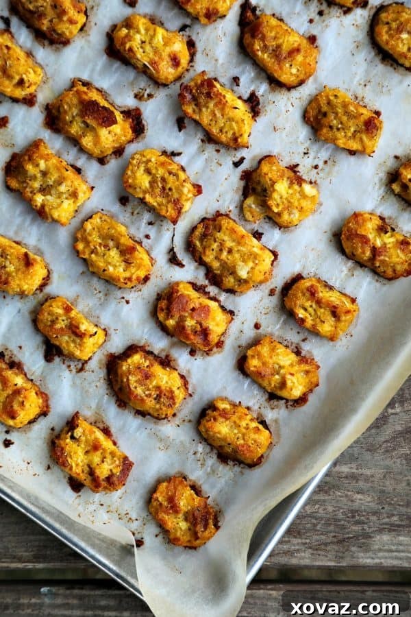 Crispy Bacon Cheddar Cauliflower Bites 4 Crispy, cheesy, and packed with flavor: Bacon Cheddar Cauliflower Tots offer a guilt-free indulgence that tastes just like the real thing. A perfect healthy snack for all ages.