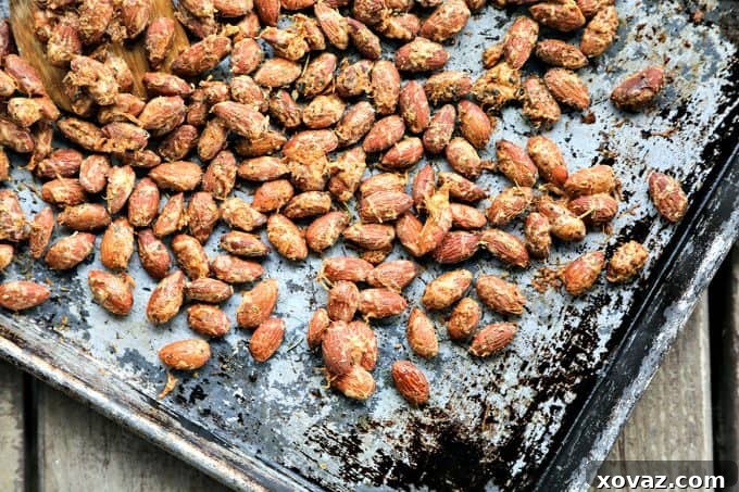Super savory, crunchy, and protein-rich Roasted Parmesan Garlic Almonds, the perfect healthy snack.