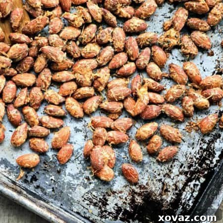 Delicious Roasted Parmesan Garlic Almonds recipe for a healthy snack.