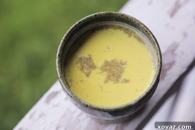 A steaming mug of Golden Honey Milk, a perfect blend of warming spices and sweet honey, ready to help you relax and unwind.