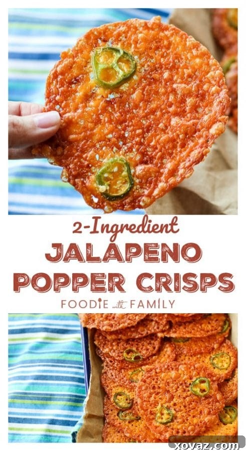 Cracklingly crisp, spicy 2-Ingredient Jalapeño Popper Crisps are a fabulously simple cracker for soups, stews, and salads. Bonus: They're low-carb, too!