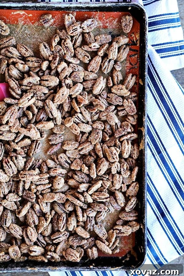 Candied Maple Pecans: Whole pecans candied with real maple syrup, fragrant cinnamon, and just the barest hint of spice and salt. Great for snacking, salads, and top of yogurt, ice cream, or oatmeal.