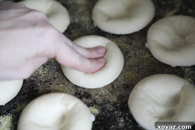 Cheesy Pepperoni Bialys Delights 5 Rhodes frozen roll dough thawing on a baking sheet, ready for the bialy process.