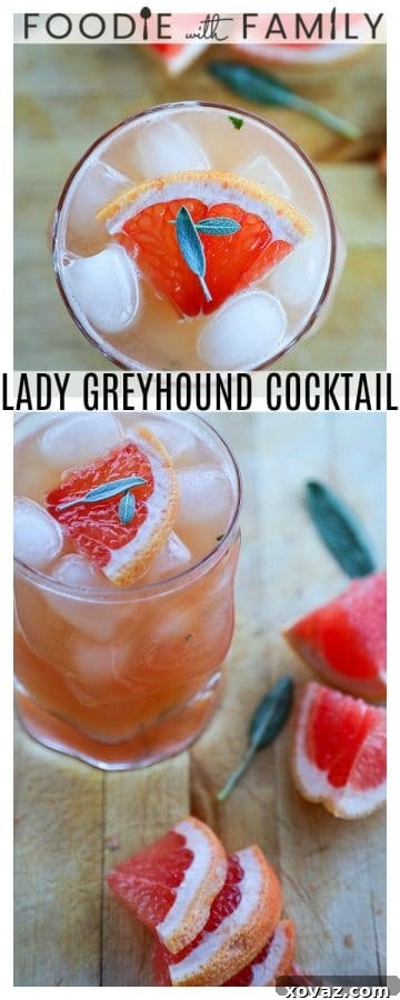 The Lady Greyhound Cocktail; Lady Grey infused vodka, fresh grapefruit juice, sage, and a little honey combine for this bright, sunny, and ultra refreshing twist on a classic greyhound.