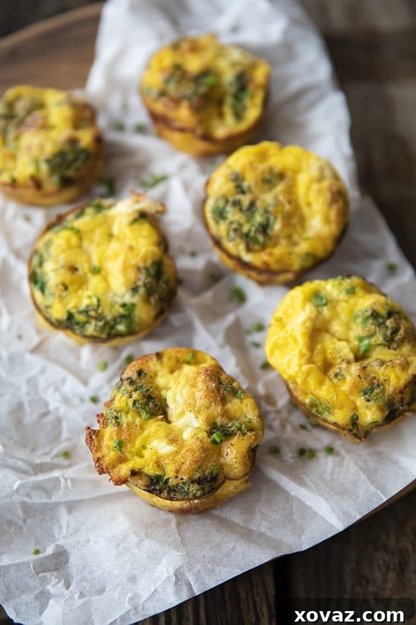 Baked Egg Bites 3 Close-up of freshly baked Muffin Tin Eggs, rich with crisped ham, green onions, and melted cheddar, in a muffin pan, ready for a quick breakfast or meal prep.