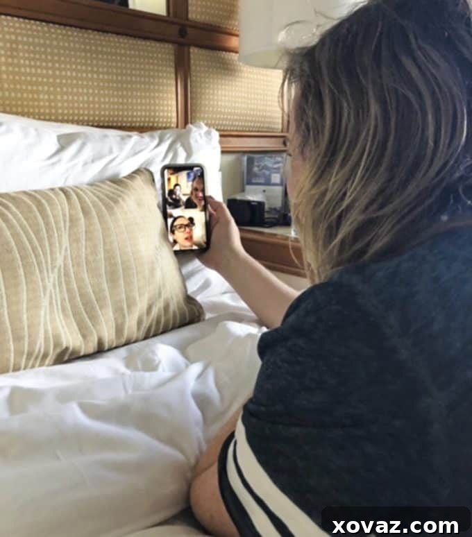 Caribbean Princess Stateroom using MedallionNet to video chat with a friend