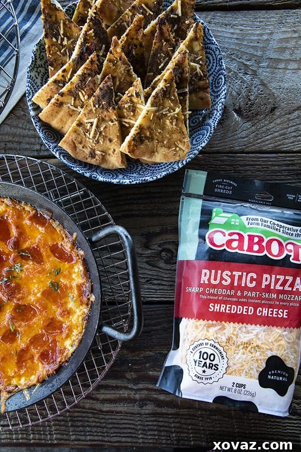 Pizza Dip a.k.a. Crustless Pizza, showcasing melted cheese and pepperoni