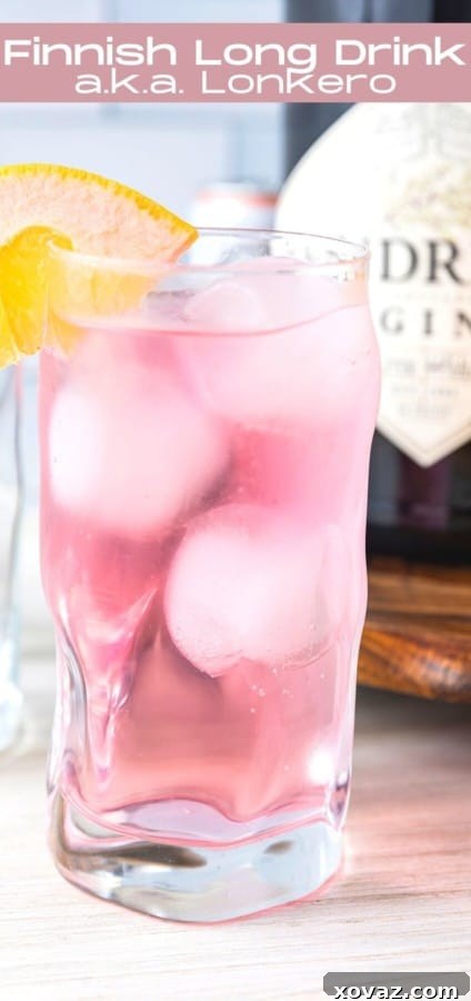 A beautifully mixed Finnish Long Drink, ready to be served and enjoyed on a hot day.