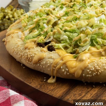 Big Mac Pizza, a fusion of classic burger and pizza flavors, made fresh at home