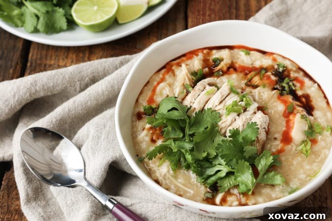 A slow cooker filled with Chao Ga, illustrating the convenience of overnight cooking.