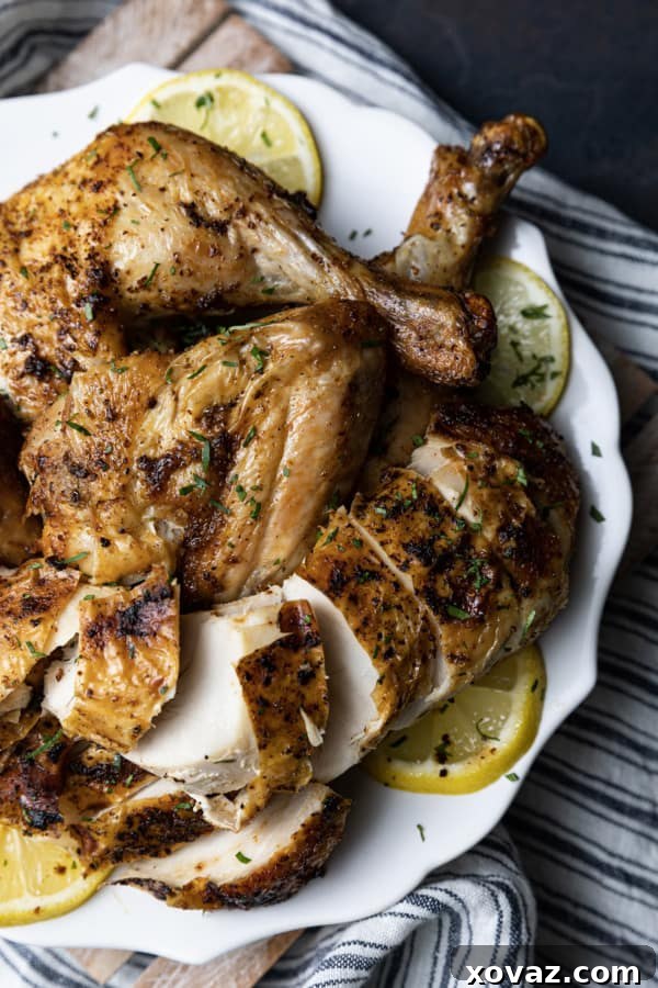 Crispy Air Fryer Whole Chicken 2 Crisp skinned and succulent, this air fryer whole chicken will become a weeknight regular. It is faster than oven roasting and creates a juicy, tender rotisserie style chicken. Let the air fryer do the work for you!