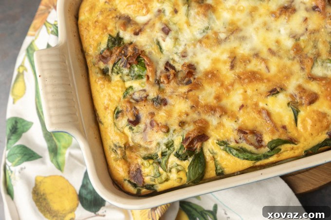A close-up view of the cottage cheese and egg mixture being blended until smooth and creamy for the egg bake.
