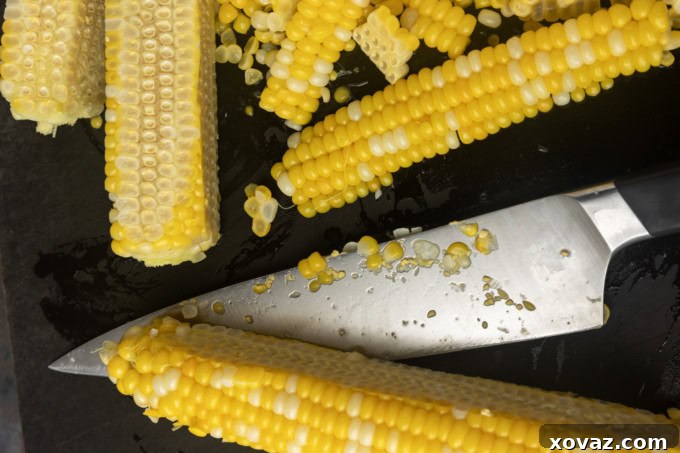 Preserving Sweet Corn for Winter 10 Close-up of vibrant yellow sweet corn kernels after being cut from the cob