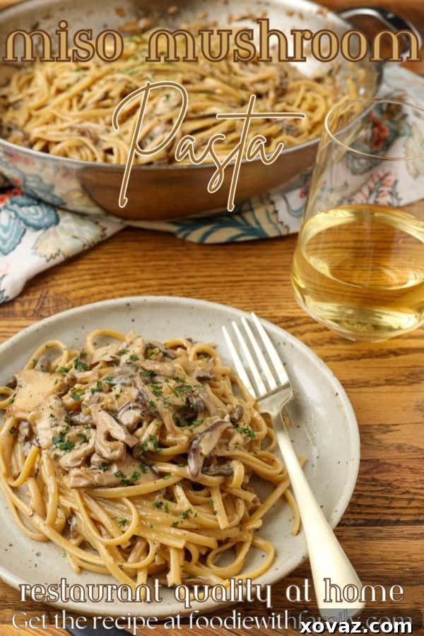 miso mushroom pasta on a plate