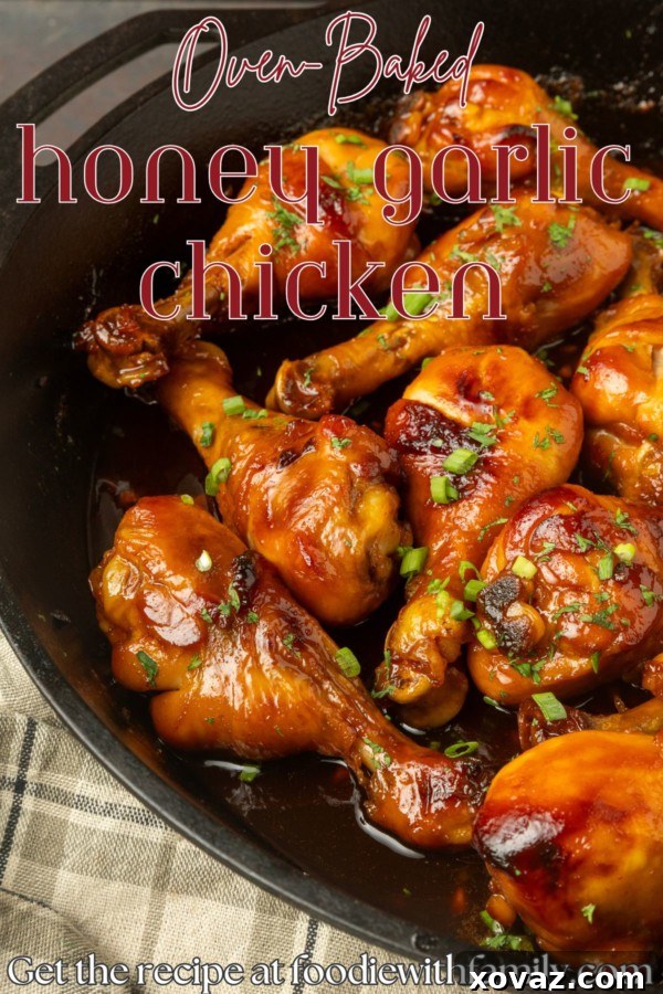 Honey-Glazed Garlic Chicken 9 baked honey garlic chicken in a cast-iron pan