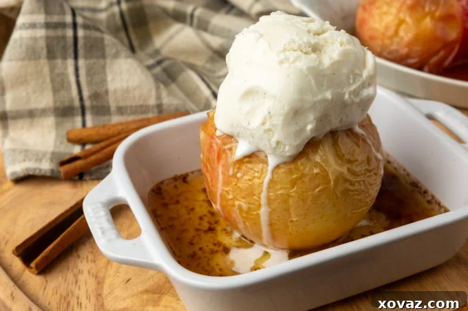 Homestyle Baked Apples 3 baked apples with vanilla ice cream