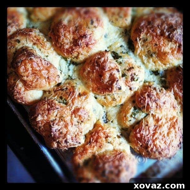 Mini Cheddar Scallion Monkey Breads Golden-brown mini cheddar scallion monkey breads piled high with melted cheese