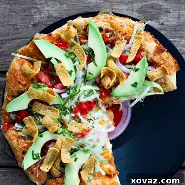 Easy No-Knead Whole Wheat Pizza Dough 3 Chicken Taco Supreme Pizza on a whole wheat semolina crust, showcasing a delicious blend of flavors and textures.