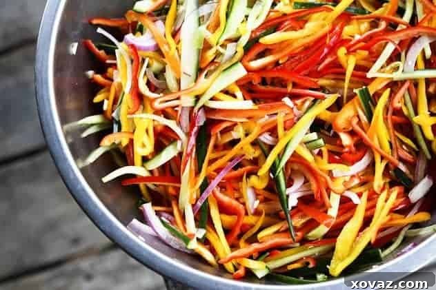 Colorful Refrigerator Pickled Salad Close-up of freshly sliced vegetables ready for pickling in a vibrant Refrigerator Pickled Salad