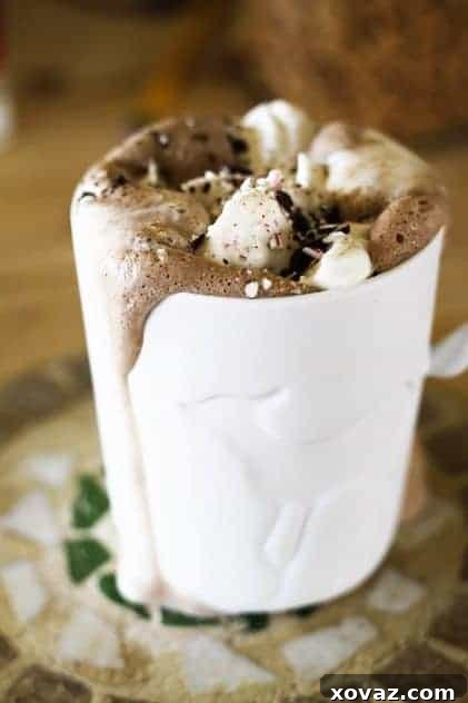 Delicious Peppermint Mocha or Hot Chocolate, a perfect winter beverage.
