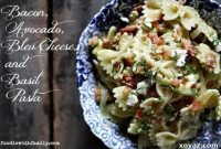 Avocado Basil Pasta with Blue Cheese and Crispy Bacon