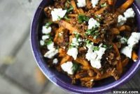 Southwest Sweet Potato Poutine with Chorizo and Queso Fresco