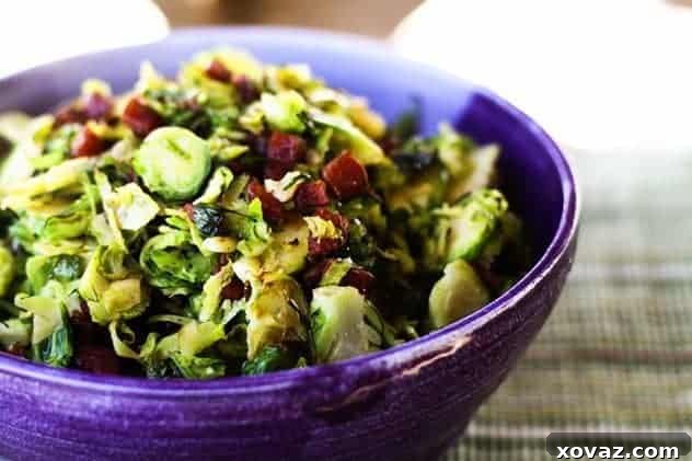 Stir-Fried Brussels Sprouts with Chinese Sausage, showing the final dish