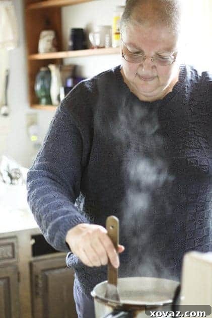 Valerie Daly making rice pudding, a testament to her comforting hospitality.