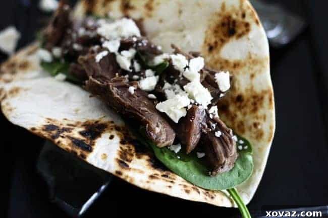 Succulent Slow-Cooker Garlic Lamb, ready for Greek Tacos