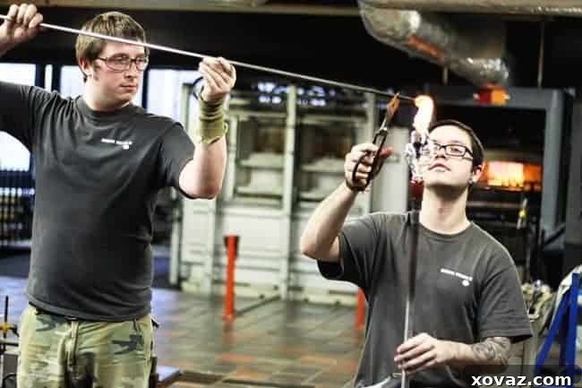 King Arthur Flour: Baking & Beyond 13 Simon Pearce artisans skillfully blowing glass into elegant forms