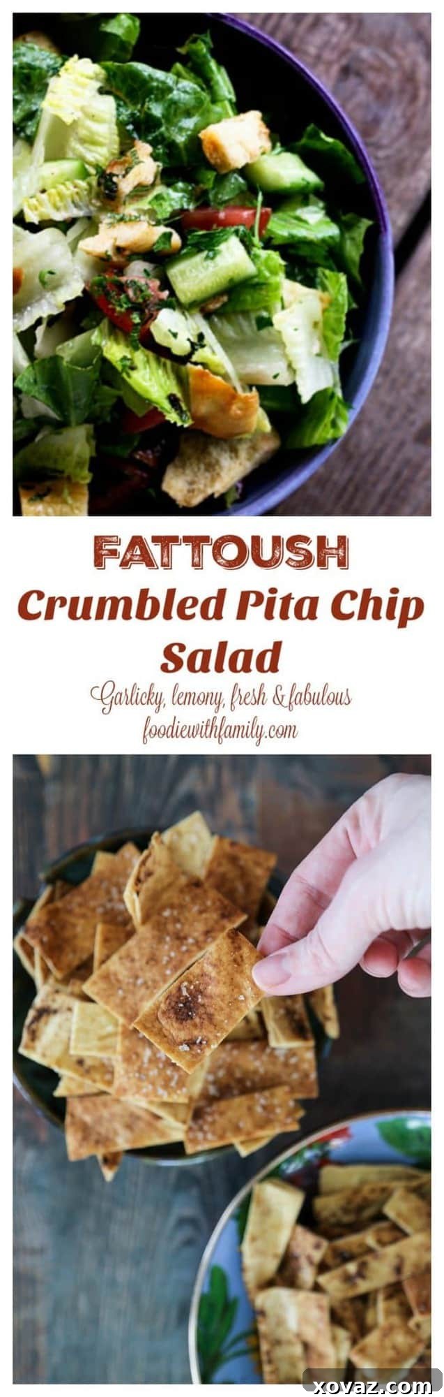 Fattoush Crispy Pita Salad 8 Fresh, garlicky, lemony Fattoush -Crumbled Pita Chip Salad: fresh enough to lift the winter doldrums or make your summer happy!